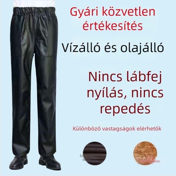 PU bőr munkanadrág férfiaknak, fleece béléssel és megerősítve, vízálló, olajálló, szélálló, szoros szabású