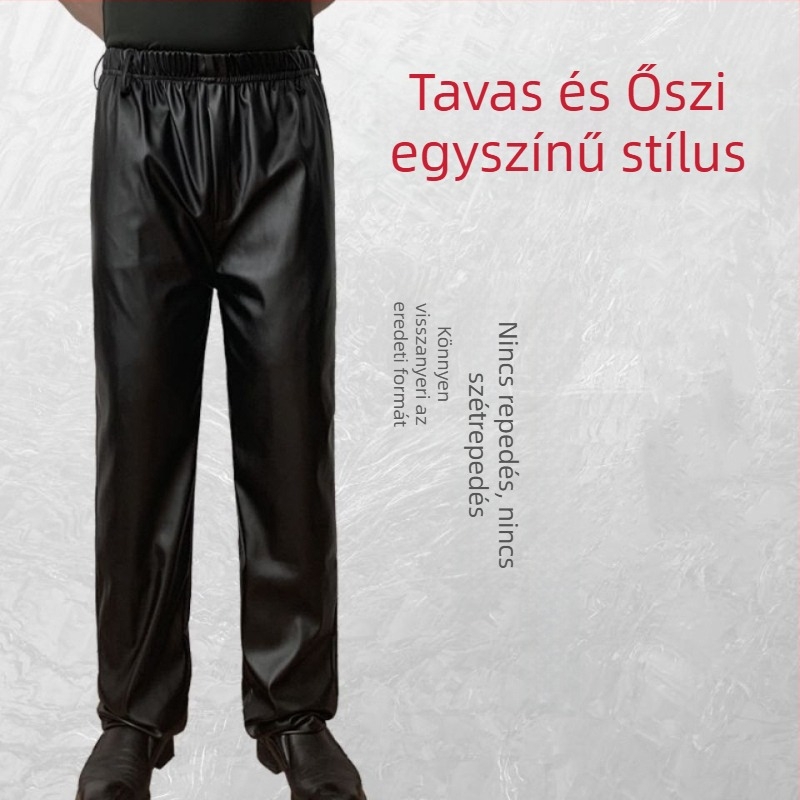 PU bőr munkanadrág férfiaknak, fleece béléssel és megerősítve, vízálló, olajálló, szélálló, szoros szabású