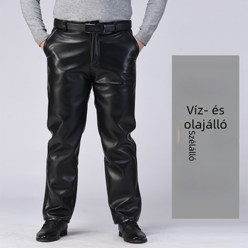 Férfi PU bőrpantaló, egyenes szabás, magas derék, pamut bélés, téli