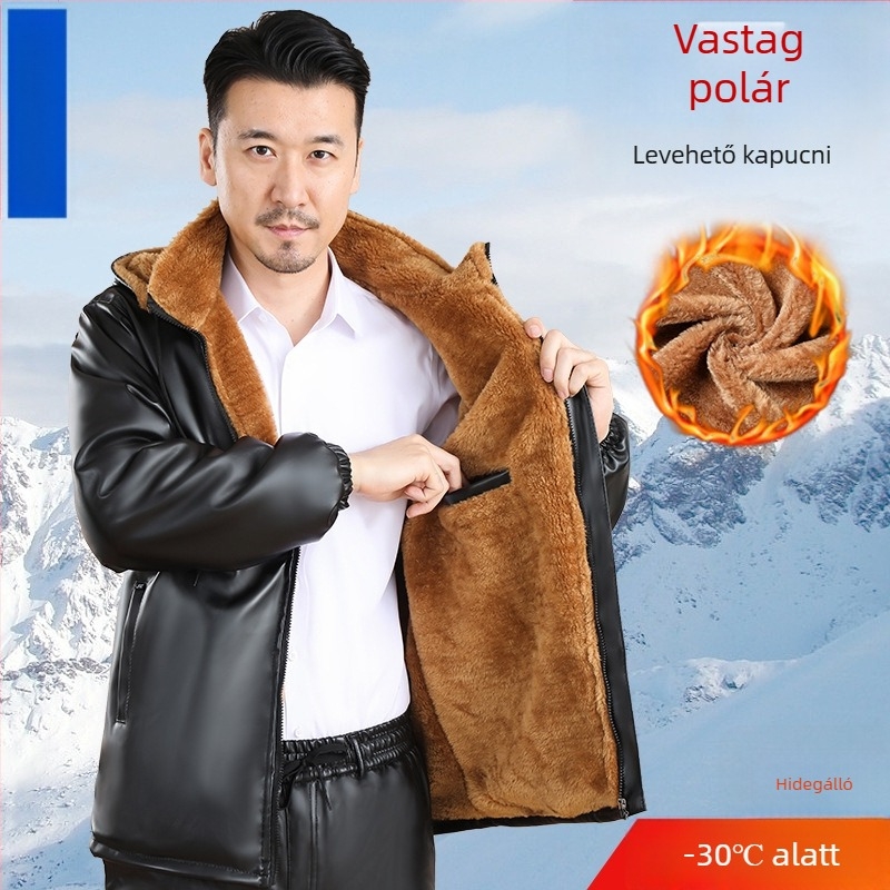 Téli férfi bőrnadrág fleece belsővel, vastag, ideális szállítási sofőröknek és vezetéshez, vízálló és hidegálló, mesterséges bőr