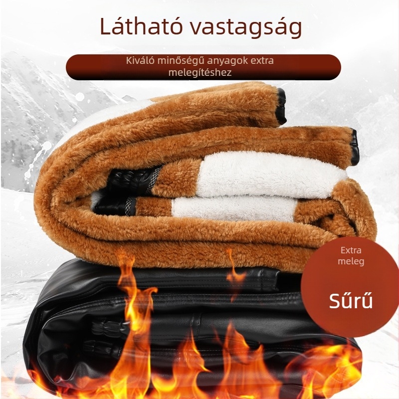 Férfiaknak készült mesterséges bőrből készült nadrág - lazán szabott, magas derekú, téli, mindennapi