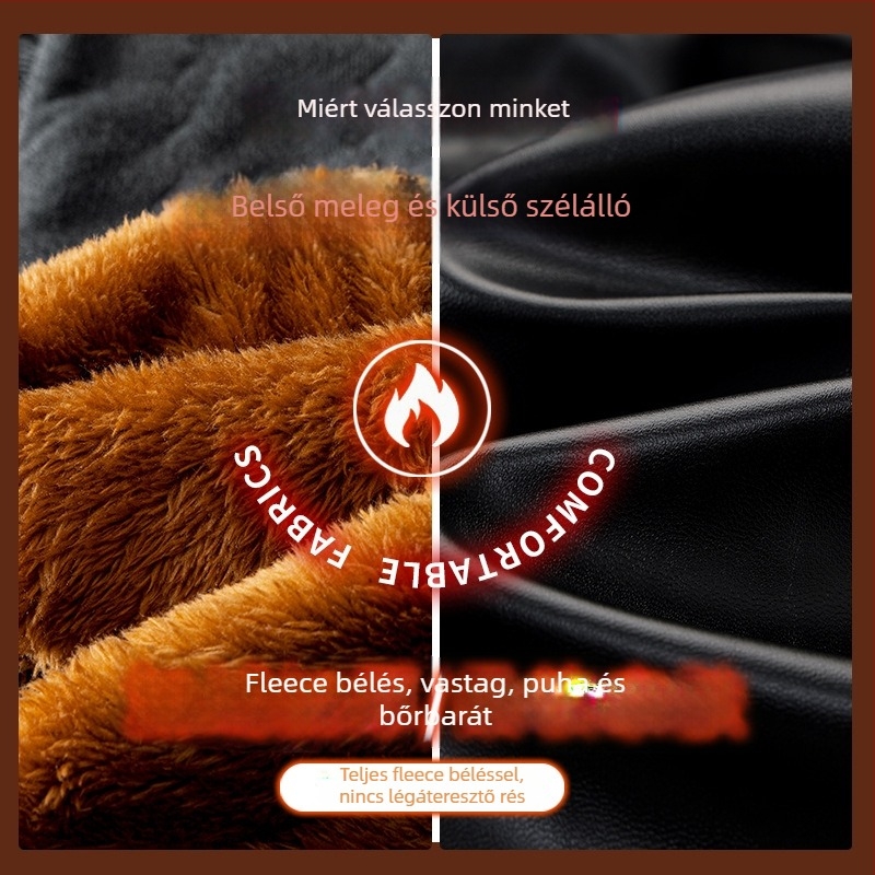 PU bőrpantaló, egyenes szárú, extra vastag, poliészter bélés, téli viselésre