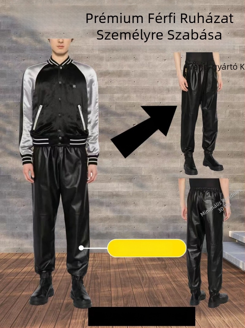 Férfi PU bőrpantalon, szűk fazon, középmagas derekú, egyszínű, téli 2020