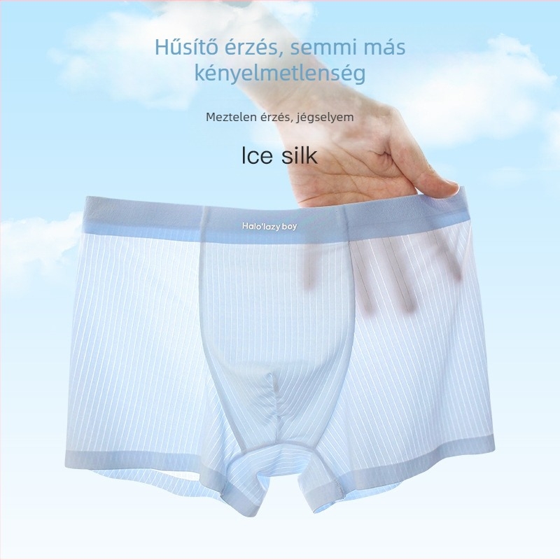 Ice Silk csíkos boxer alsónemű gyerekeknek és tiniknek, antibakteriális, lélegző, magas rugalmasságú, varrás nélküli, vékony, 3 darabos készlet