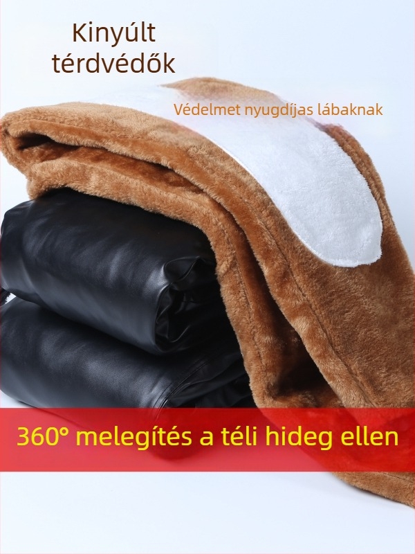 Férfiaknak készült műbőr nadrág poliészter bélésével, magas derekú, laza szabású