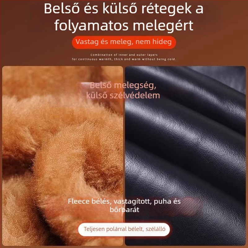 PU bőr motoros nadrág deréktáji és térdvédővel, fleece béléssel, szél- és vízálló, téli meleg