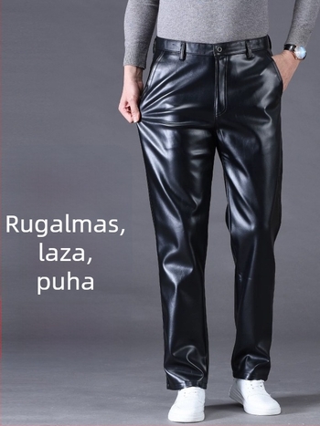 Férfi PU bőrből készült nadrág, bolyhos béléssel, laza szabású, vízálló, olaj- és szélálló, meleg és tartós munkás nadrág