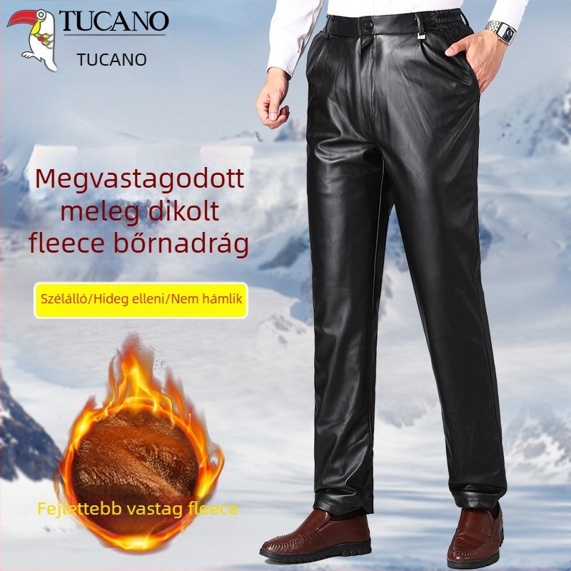 Téli PU bőrnadrág - egyenes szabás, egyszínű mintázat, műbőr, szabadidős viselet, 2025 tél