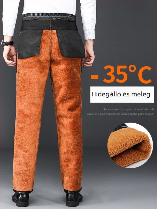 Férfi PU bőrből készült munkanadrág, szél- és vízálló, fleece-béléses, laza szabás