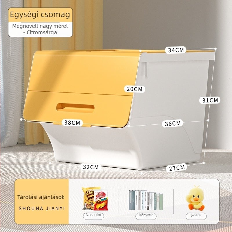 Ou hao Háztartási nagy elülső nyitású műanyag tároló doboz fedéllel, PP anyagú, többfunkciós, porvédett, rajzfilm-stílusú