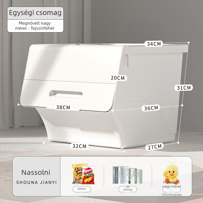 Ou hao Háztartási nagy elülső nyitású műanyag tároló doboz fedéllel, PP anyagú, többfunkciós, porvédett, rajzfilm-stílusú