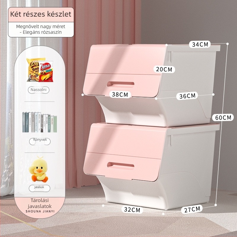 Ou hao Háztartási nagy elülső nyitású műanyag tároló doboz fedéllel, PP anyagú, többfunkciós, porvédett, rajzfilm-stílusú