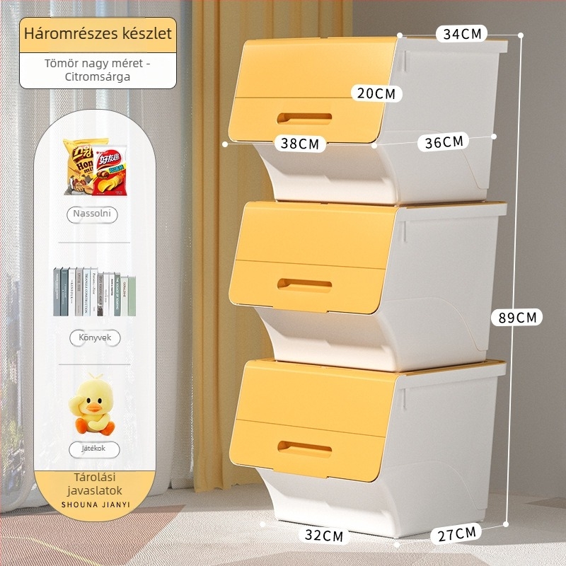 Ou hao Háztartási nagy elülső nyitású műanyag tároló doboz fedéllel, PP anyagú, többfunkciós, porvédett, rajzfilm-stílusú