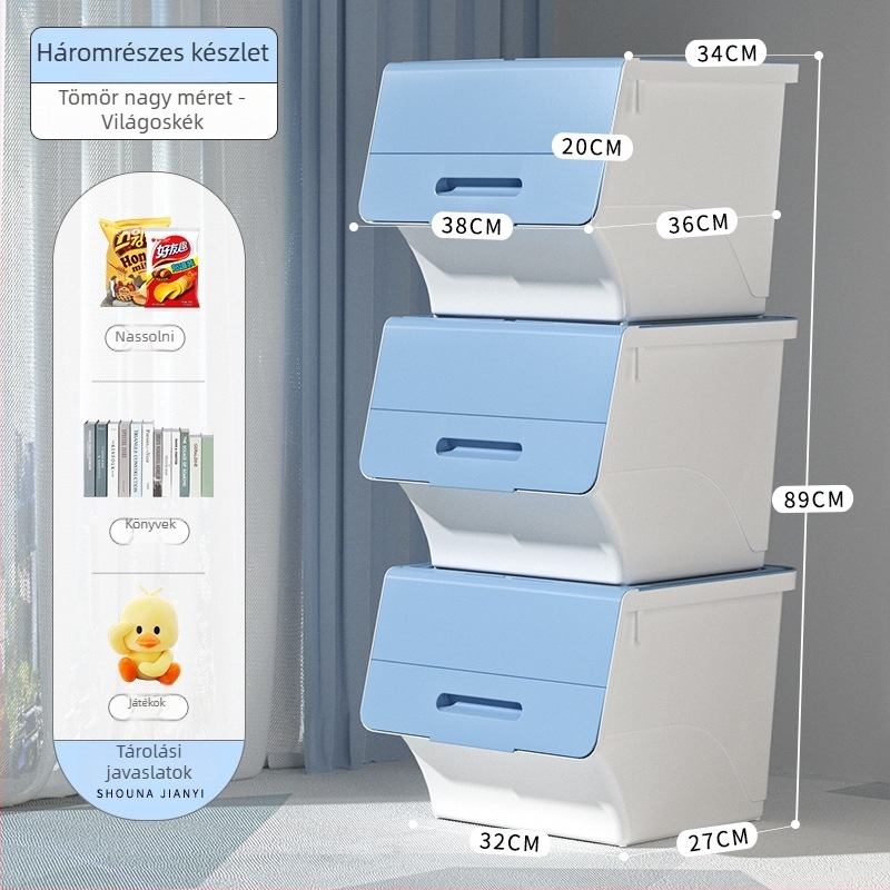 Ou hao Háztartási nagy elülső nyitású műanyag tároló doboz fedéllel, PP anyagú, többfunkciós, porvédett, rajzfilm-stílusú