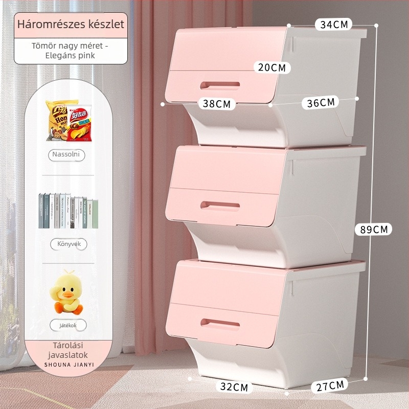 Ou hao Háztartási nagy elülső nyitású műanyag tároló doboz fedéllel, PP anyagú, többfunkciós, porvédett, rajzfilm-stílusú