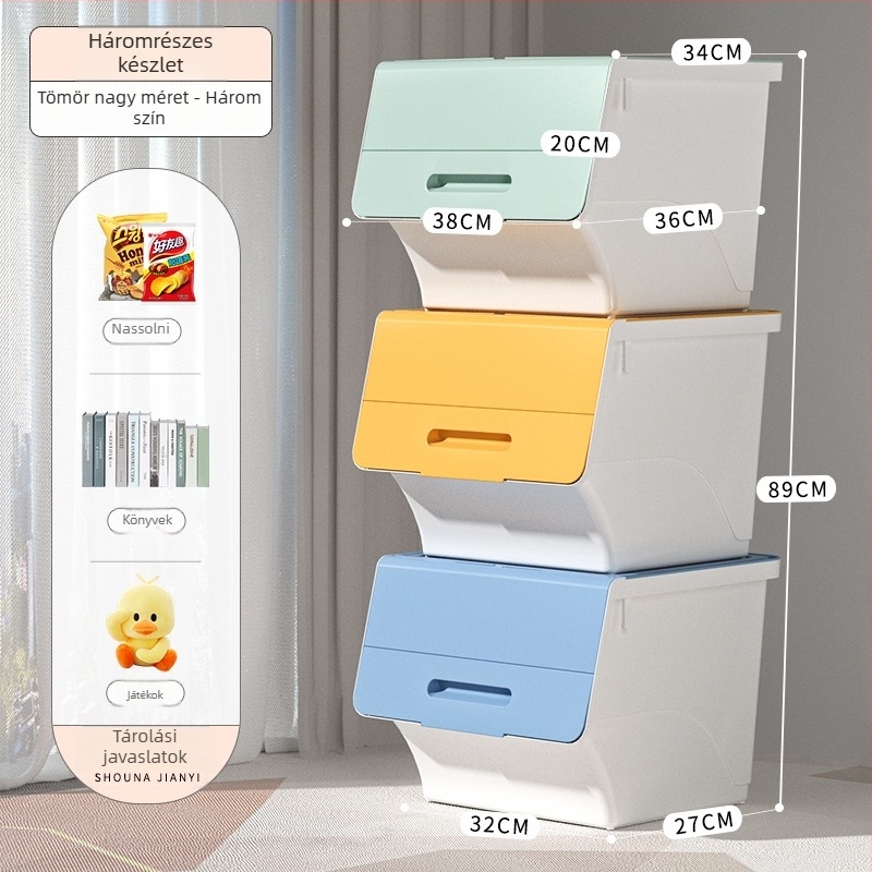 Ou hao Háztartási nagy elülső nyitású műanyag tároló doboz fedéllel, PP anyagú, többfunkciós, porvédett, rajzfilm-stílusú