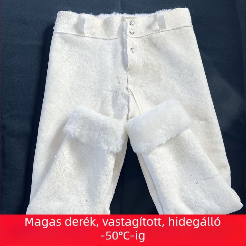 Kecskebőr nadrág szőrme béléssel, magas derekú, téli nadrág középkorúak és idősek számára