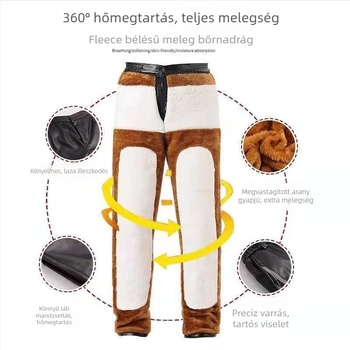 Férfi PU bőrnadrág fleece béléssel, téli vastag, magas derekú, szél- és vízálló