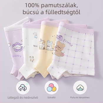 Lányoknak készült tiszta pamut alsónemű, Kategória A, 3–8 éveseknek, négyszögletes szabású boxer