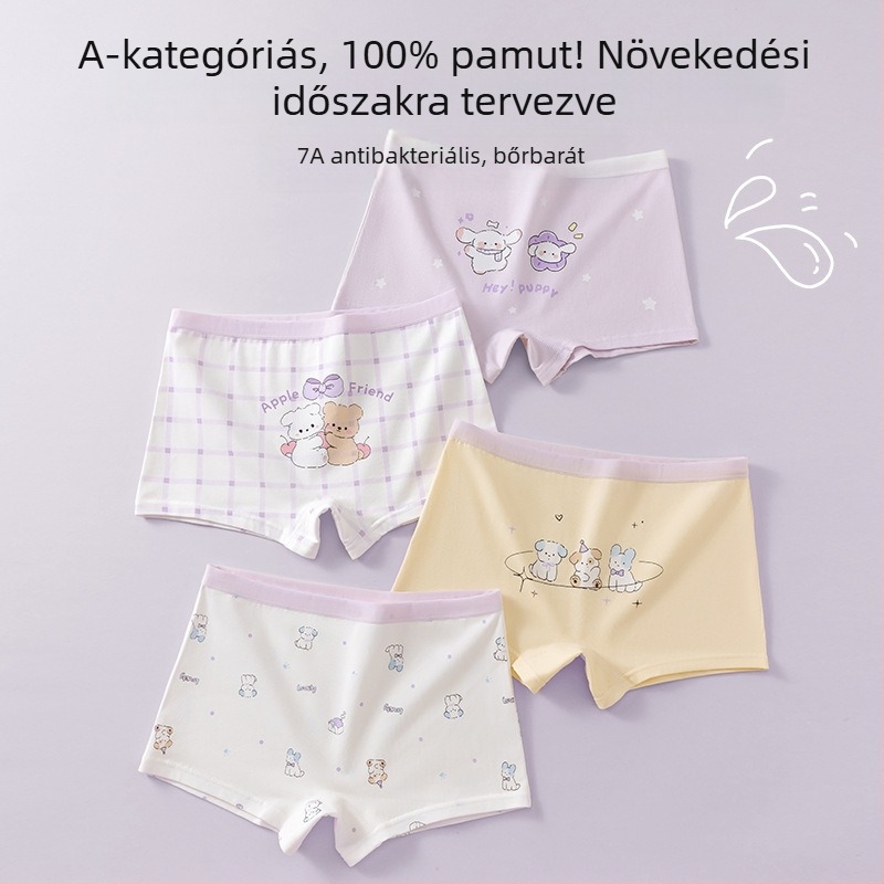 Lányoknak készült tiszta pamut alsónemű, Kategória A, 3–8 éveseknek, négyszögletes szabású boxer