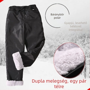 Műbőr nadrágok integrált szőrmés béléssel, uniszex, magas derékkal, kopásálló, levehető bélés