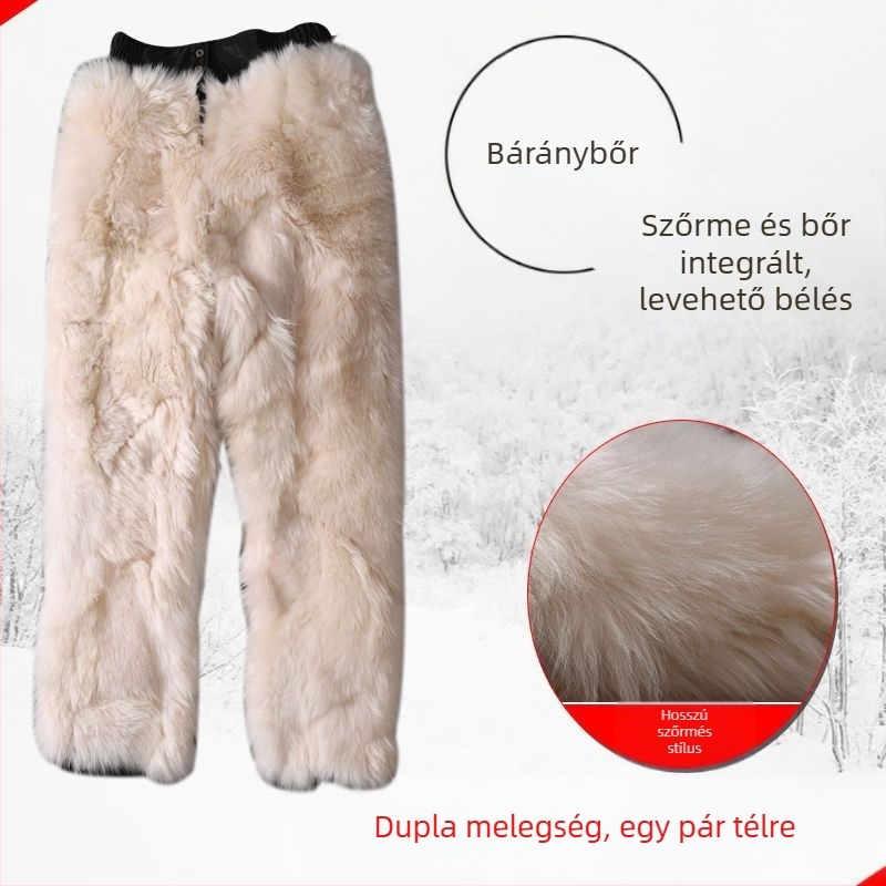 Műbőr nadrágok integrált szőrmés béléssel, uniszex, magas derékkal, kopásálló, levehető bélés