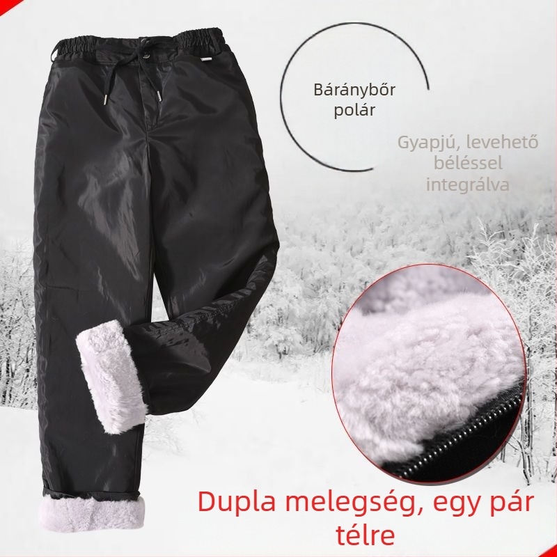 Műbőr nadrágok integrált szőrmés béléssel, uniszex, magas derékkal, kopásálló, levehető bélés
