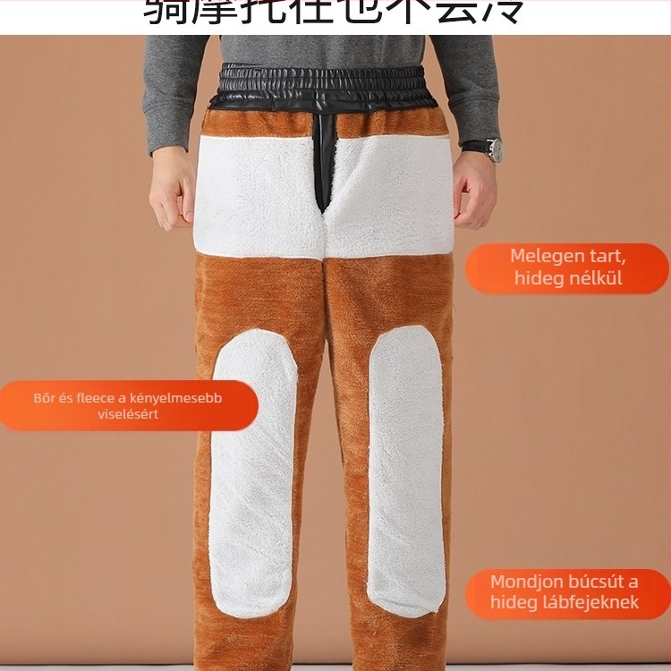 PU bőr nadrág férfiaknak fleece bélelt, szélálló, vízálló, magas derék, egyenes szabás