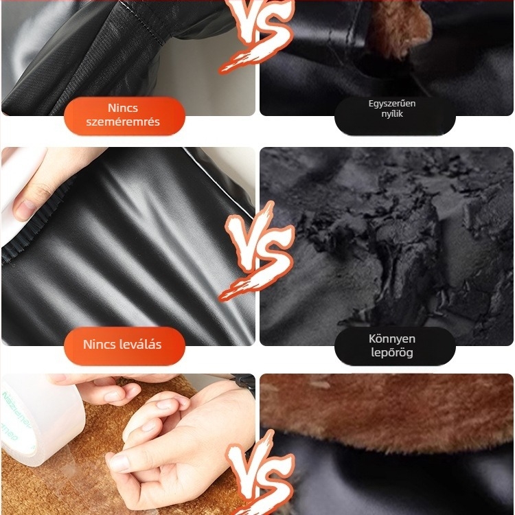 PU bőr nadrág férfiaknak fleece bélelt, szélálló, vízálló, magas derék, egyenes szabás