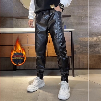 PU bőrhatású nadrág egyenes szabású, középmagas derék, poliészter bélés, téli 2024