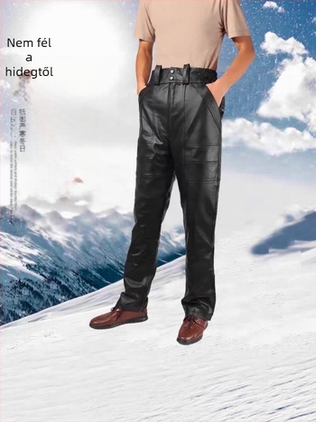 Valódi juhbőr nadrág, egyenes szabású, középmagas derekú, poliészter bélés, téli viselet