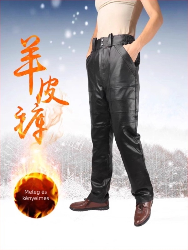 Valódi juhbőr nadrág, egyenes szabású, középmagas derekú, poliészter bélés, téli viselet