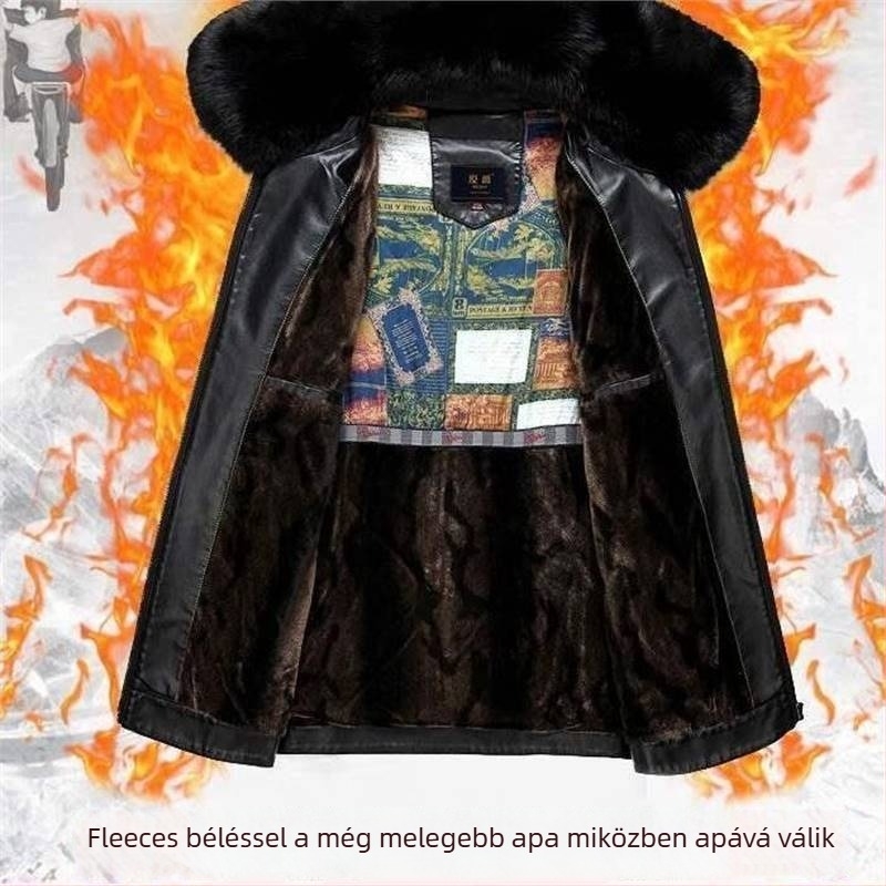 PU bőrből készült kabát, fleece-béléssel, gallér rever, dupla patentos záródás, lazán szabott
