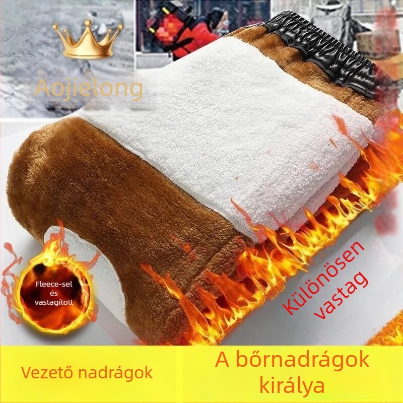 Férfi PU bőrből készült nadrág, vastagított, magas derekú, egyenes szabású, bélés műbőrrel (80%)