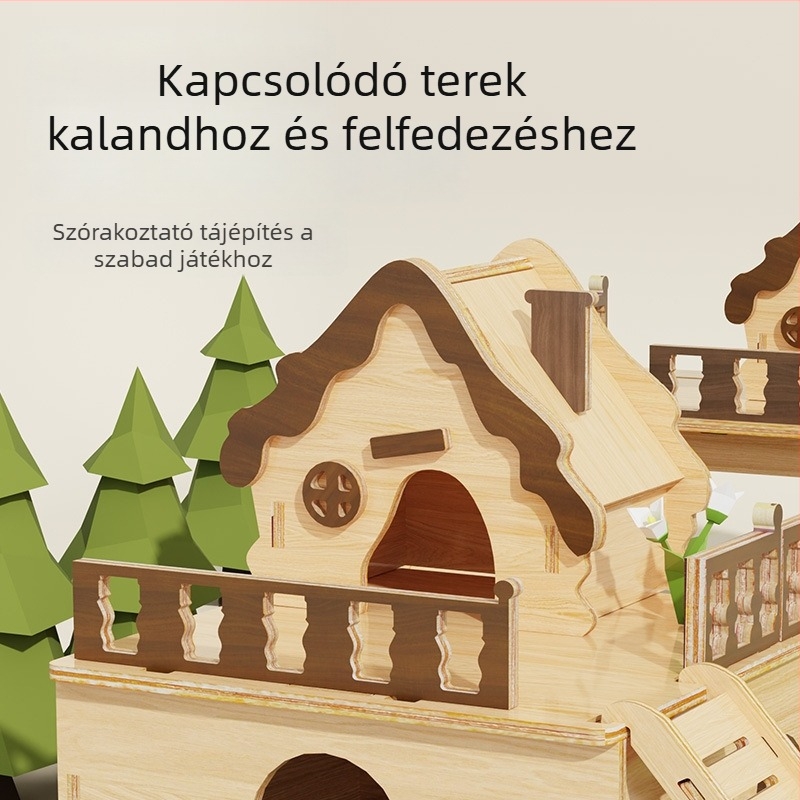 Fából készült hörcsög ház megfigyelő ablakkal és meleg alvófészekkel (Anyag: Fa; Alkalmas: Hörcsög; Importált: Nem)