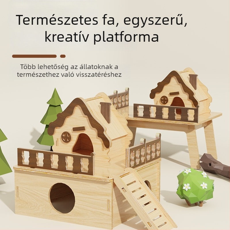 Fából készült hörcsög ház megfigyelő ablakkal és meleg alvófészekkel (Anyag: Fa; Alkalmas: Hörcsög; Importált: Nem)