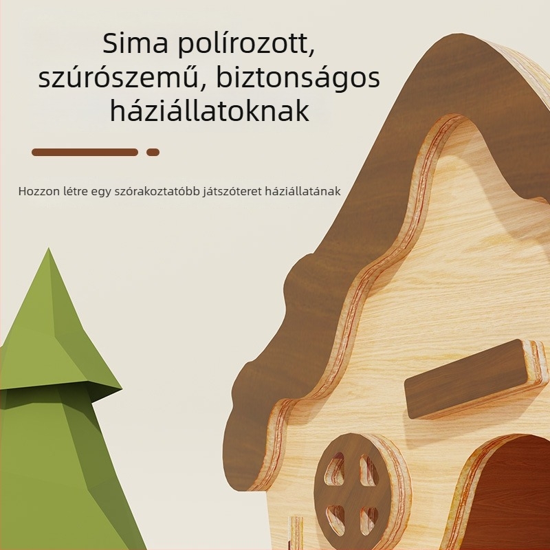 Fából készült hörcsög ház megfigyelő ablakkal és meleg alvófészekkel (Anyag: Fa; Alkalmas: Hörcsög; Importált: Nem)