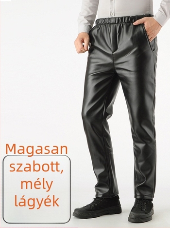 PU bőrnadrág télre - vízálló, olajálló, karcolásálló, magas derékkal