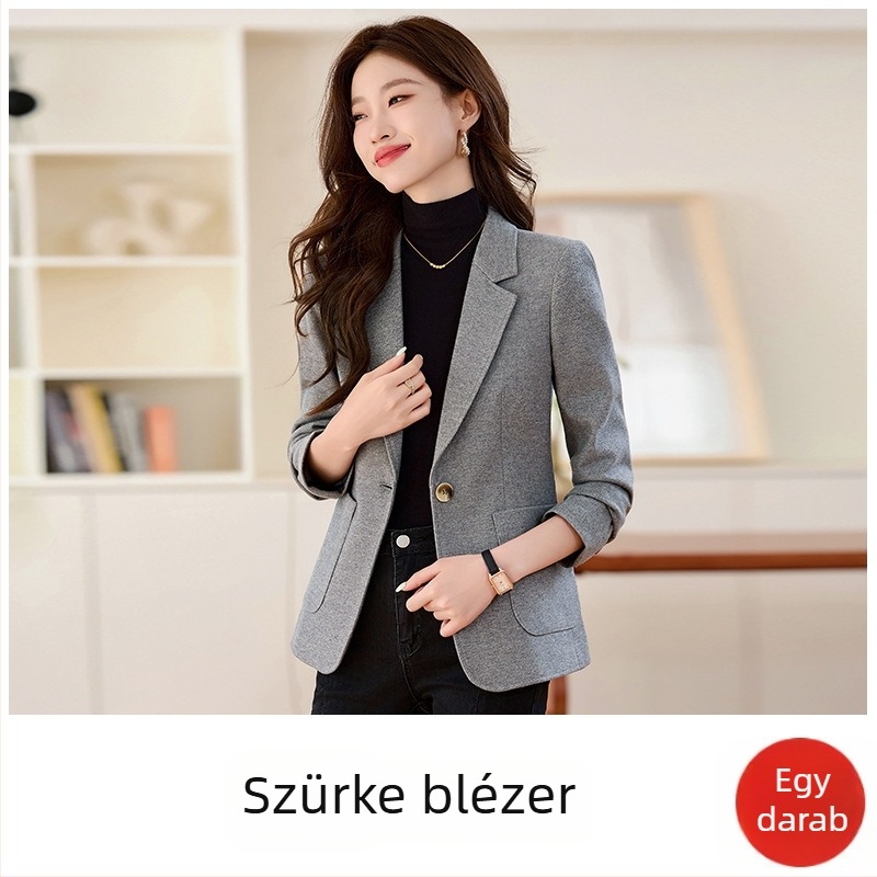 SHY8916 Női Slim-Fit öltönydzseki, kevert műszálas anyag, hosszú ujjú, egygombos zárás, zakó gallér