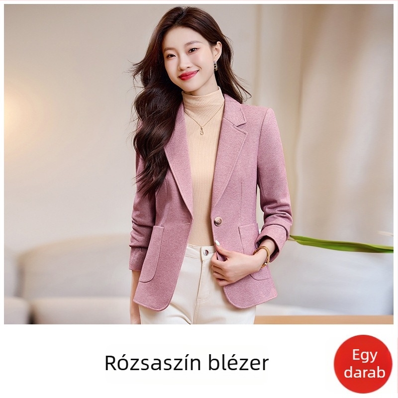 SHY8916 Női Slim-Fit öltönydzseki, kevert műszálas anyag, hosszú ujjú, egygombos zárás, zakó gallér