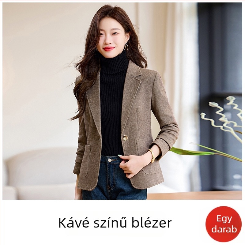 SHY8916 Női Slim-Fit öltönydzseki, kevert műszálas anyag, hosszú ujjú, egygombos zárás, zakó gallér