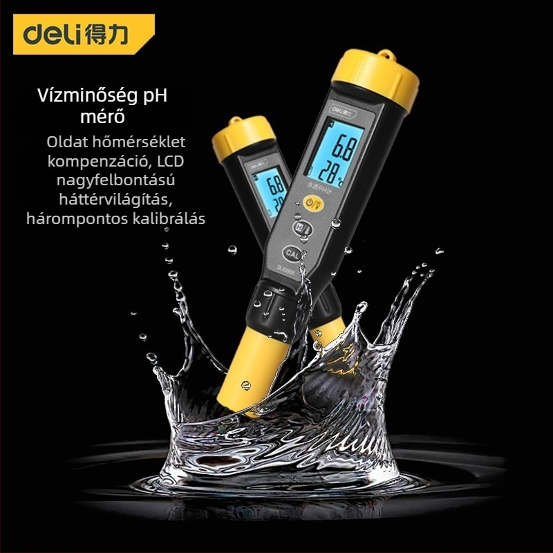 Deli pH mérő vízhez – online vízminőség-analizátor, pH tartomány 0,1–14,0, pontosság 0,01, felbontás 0,01, modell DL339001