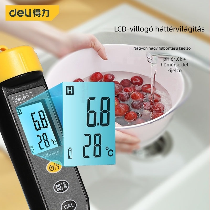 Deli pH mérő vízhez – online vízminőség-analizátor, pH tartomány 0,1–14,0, pontosság 0,01, felbontás 0,01, modell DL339001
