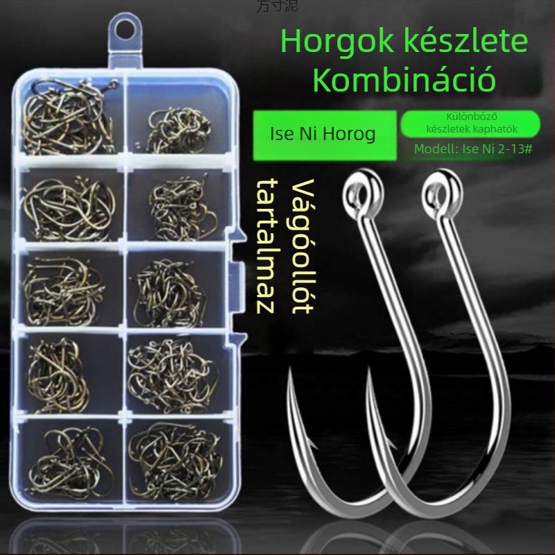 Iseni csőszemű horgok készlet – keverék készlet, kör szem