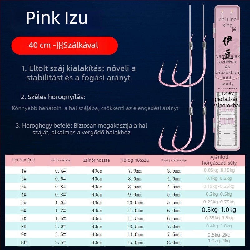 Rózsaszín Izu vonal kettős horoggal, görbe szájú Ise-Ni horog vadvízi tavakhoz, nagy pontyhoz