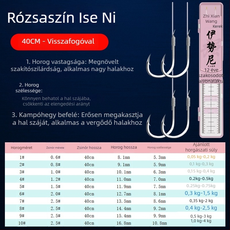 Rózsaszín Izu vonal kettős horoggal, görbe szájú Ise-Ni horog vadvízi tavakhoz, nagy pontyhoz