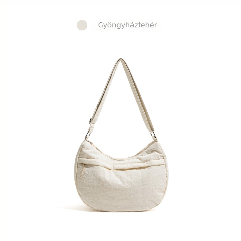Nylonból készült crossbody dumpling táska, városi egyszerű stílus, cipzáros nyitás, belső cipzáras zseb és dokumentumzseb