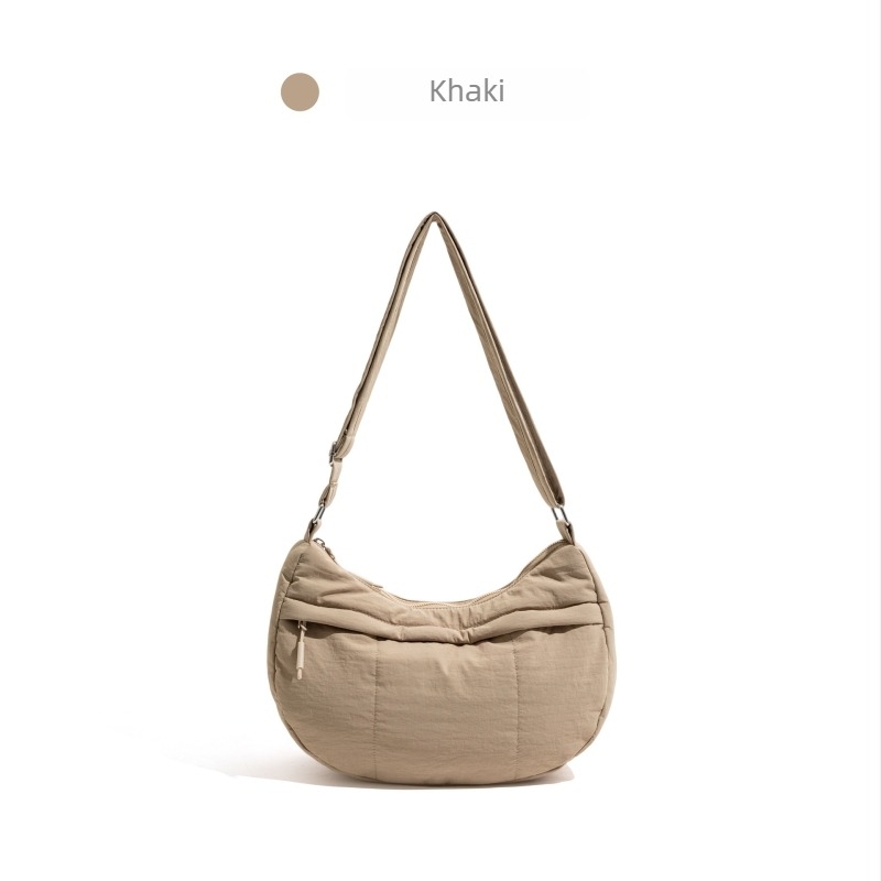 Nylonból készült crossbody dumpling táska, városi egyszerű stílus, cipzáros nyitás, belső cipzáras zseb és dokumentumzseb