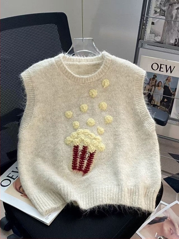 Női ujjatlan mellény kapucnival, kerek nyakú, laza szabású, kötött acril- és poliészter anyag