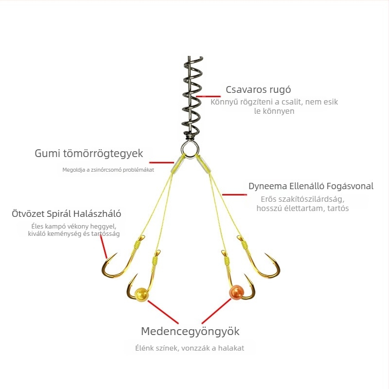 Exkluzív horog horgászat – ötvözet spirál kialakítás, dupla süllyedő gyöngyök, erős fonott zsinór, anti-kavarodás